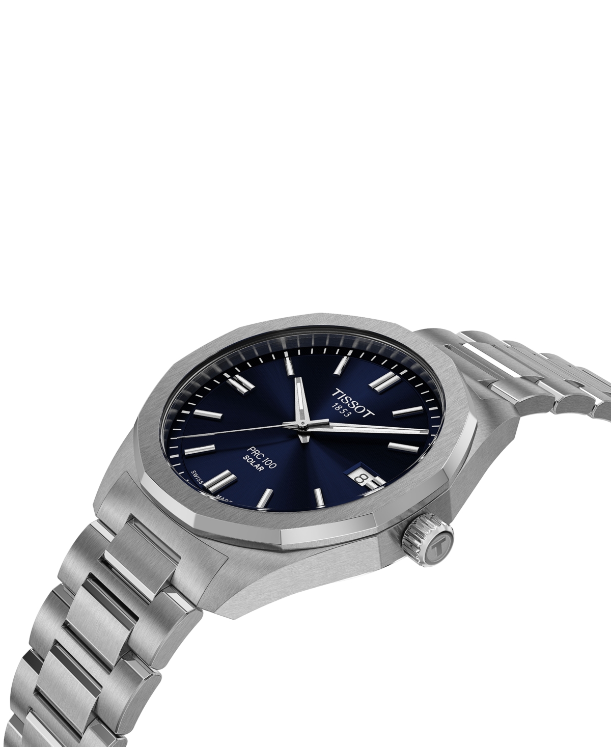 Tissot Men's Swiss Prc 100 Solar Quartz Stainless Steel Bracelet Watch 39mm In Bracelet,steel