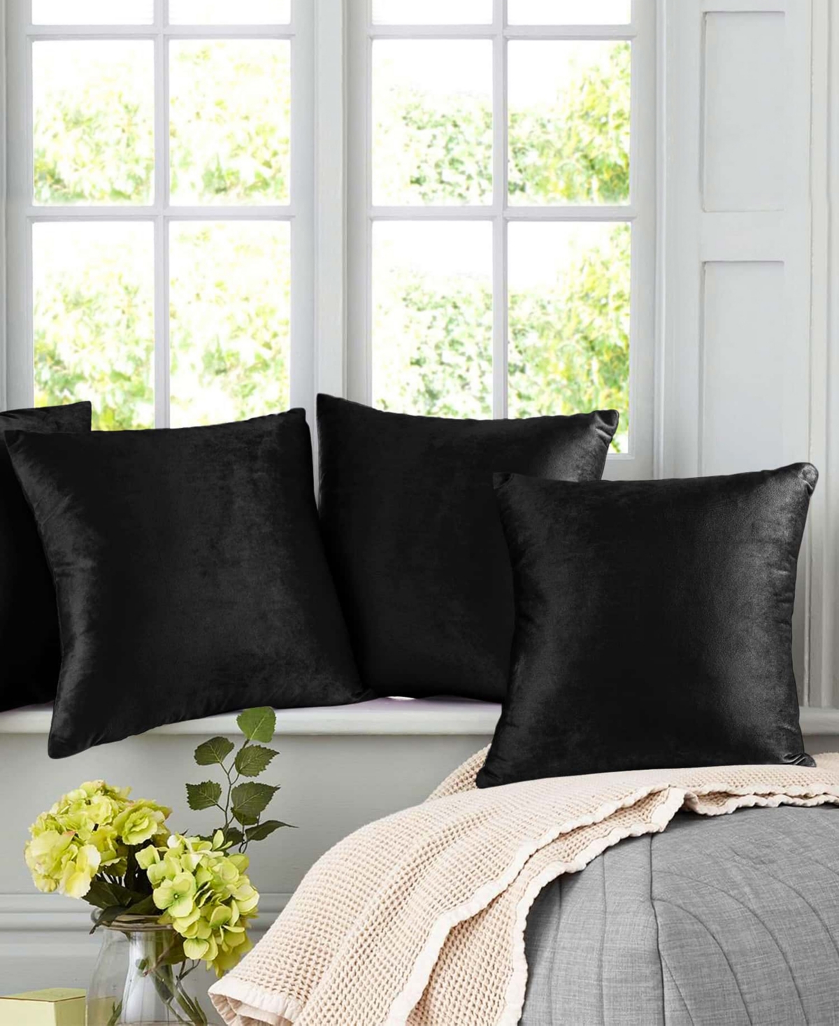 Nestl Elegant Velvet Removeable Cover 2-pack Decorative Pillows, 18" X 18" In Black