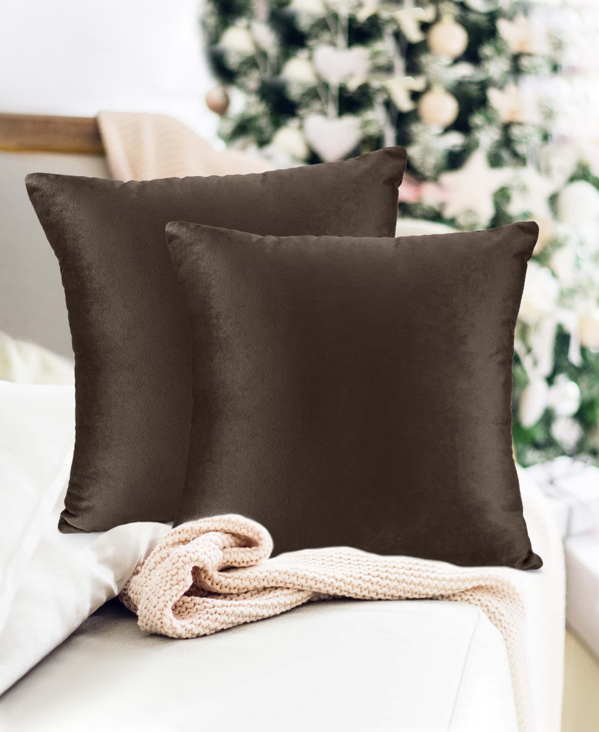 Nestl Elegant 2-pack Velvet Decorative Throw Pillows With Removeable Covers, 18" X 18" In Chocolate Brown