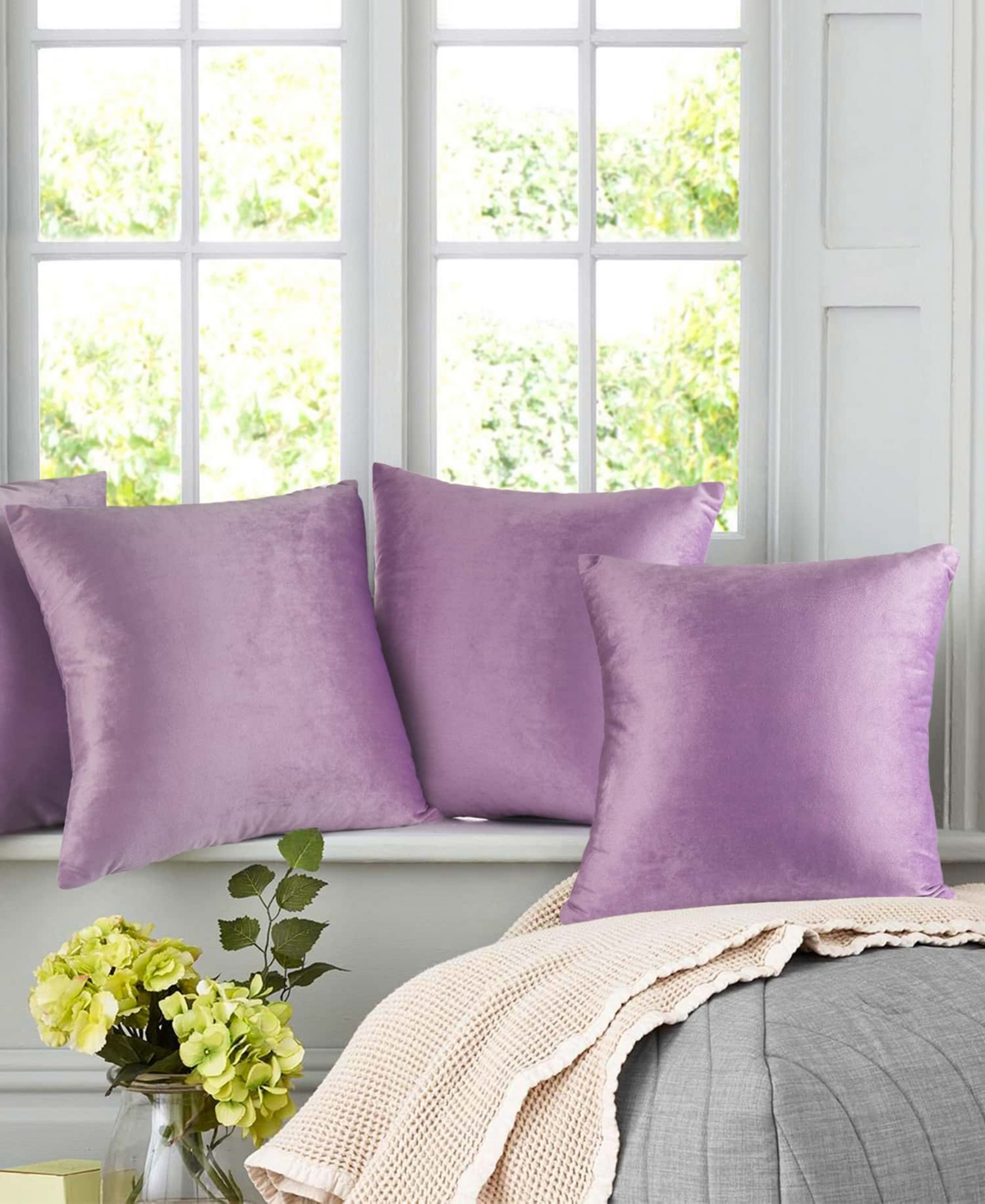 Nestl Elegant 2-pack Velvet Decorative Throw Pillows With Removeable Covers, 22" X 22" In Lavender