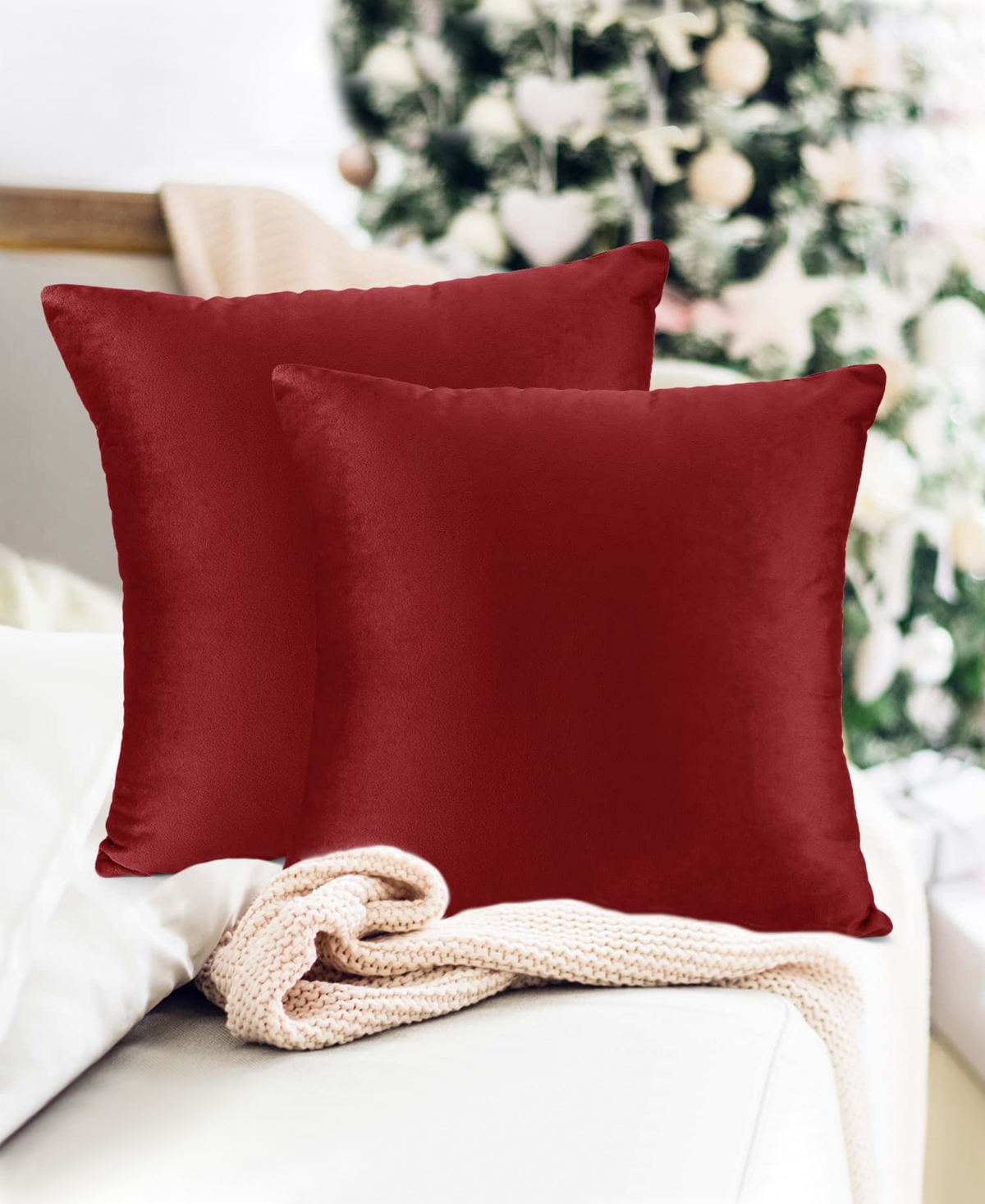 Nestl Elegant 2-pack Velvet Decorative Throw Pillows With Removeable Covers, 24" X 24" In Cherry Red