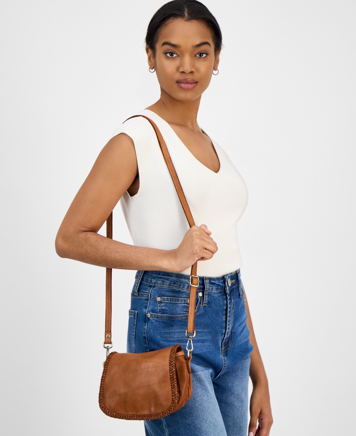 Naples Small Leather Saddle Bag - Cognac