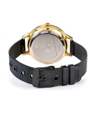 Women's Genuine Diamond Gold-Tone Accents Black Metal Strap Analog Watch 33.5mm