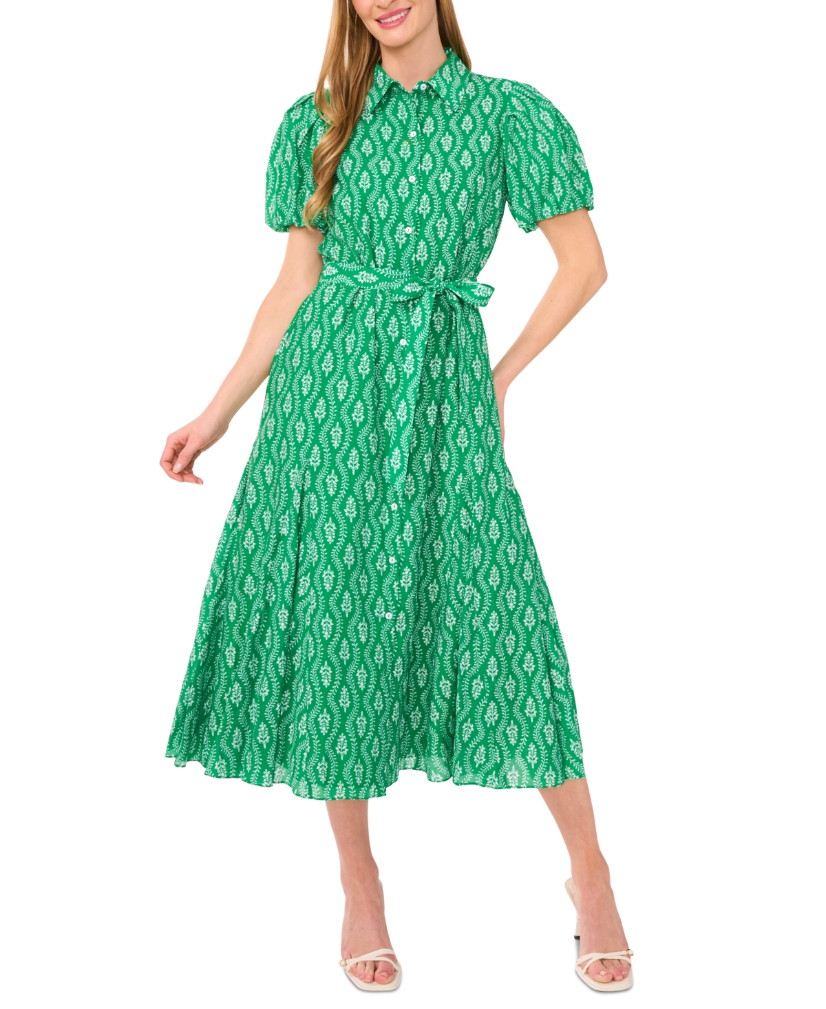 Women's Flowy Tie Waist Midi Shirt Dress - Blue Jay