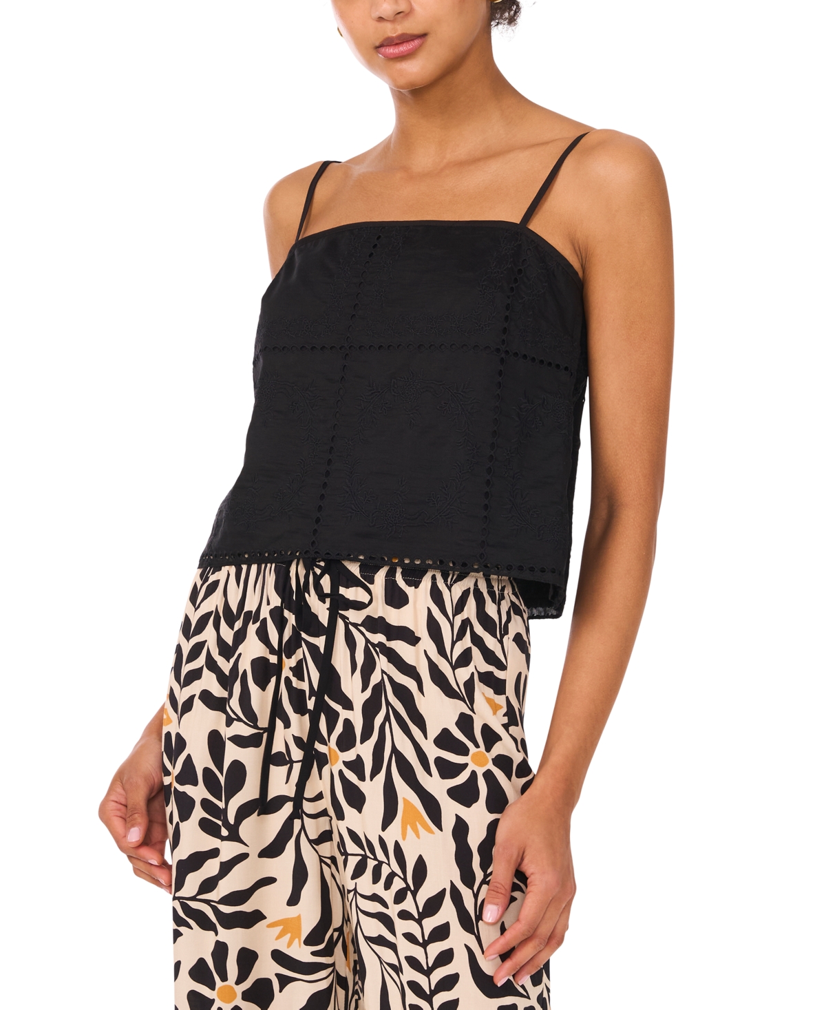 Women's Embroidered Square Neck Sleeveless Blouse - Ultra White