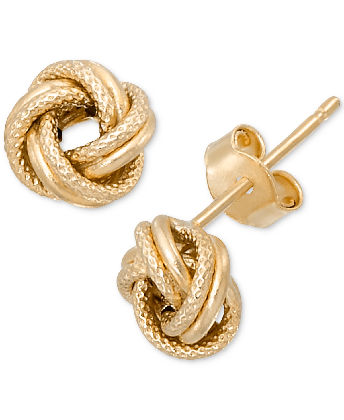Polished & Textured Love Knot Stud Earrings in 10k Gold - Yellow Gold