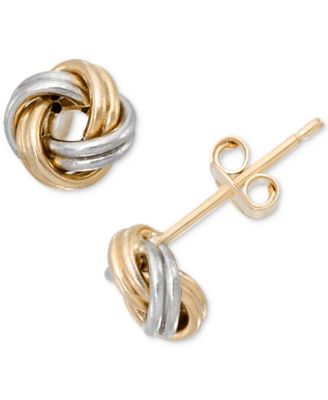 Polished Classic Love Knot Stud Earrings in 10k Two-Tone Gold