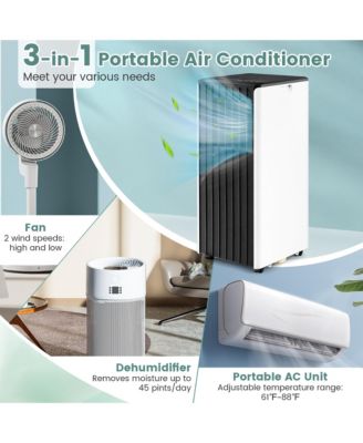 8000 BTU ASHRAE Portable Air Conditioner 3-in-1 AC Unit w/ Cool Dehum Fan Sleep Mode