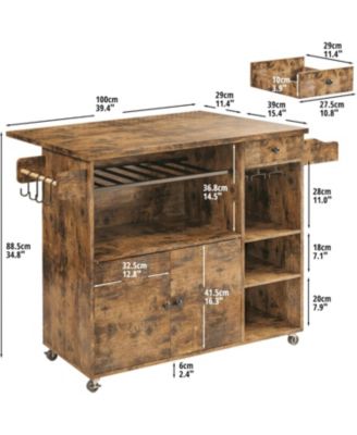 Rolling Kitchen Island Cart with Drop-Leaf and Wine Rack