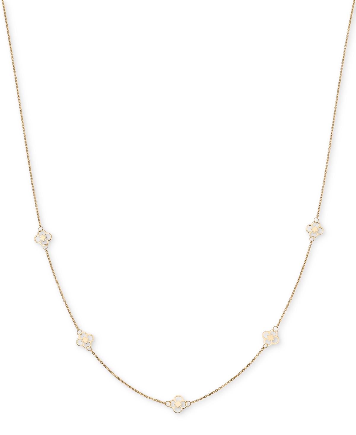 Openwork Clover Design Five Station 18" Collar Necklace in 10k Gold - Yellow Gold