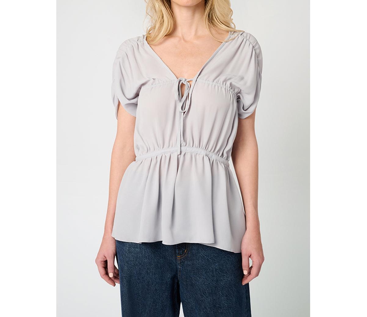 Women's Gathered Cap Short Sleeve Top - Dove