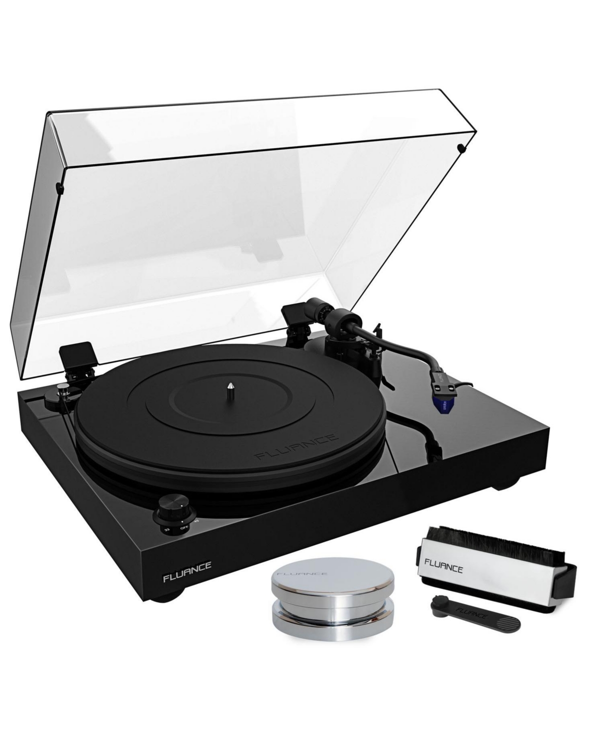 Fluance RT84 Reference High Fidelity Vinyl Turntable Record Player with Ortofon 2M Blue Cartridge, Speed Control Motor, Record Weight, 3 in 1 Stylus a