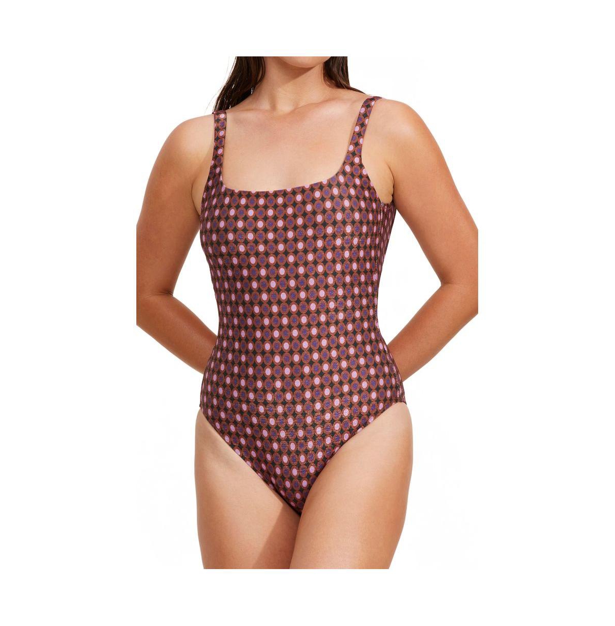 Women's Vintage Charm Square Neck Tank One Piece - Purple / bronze