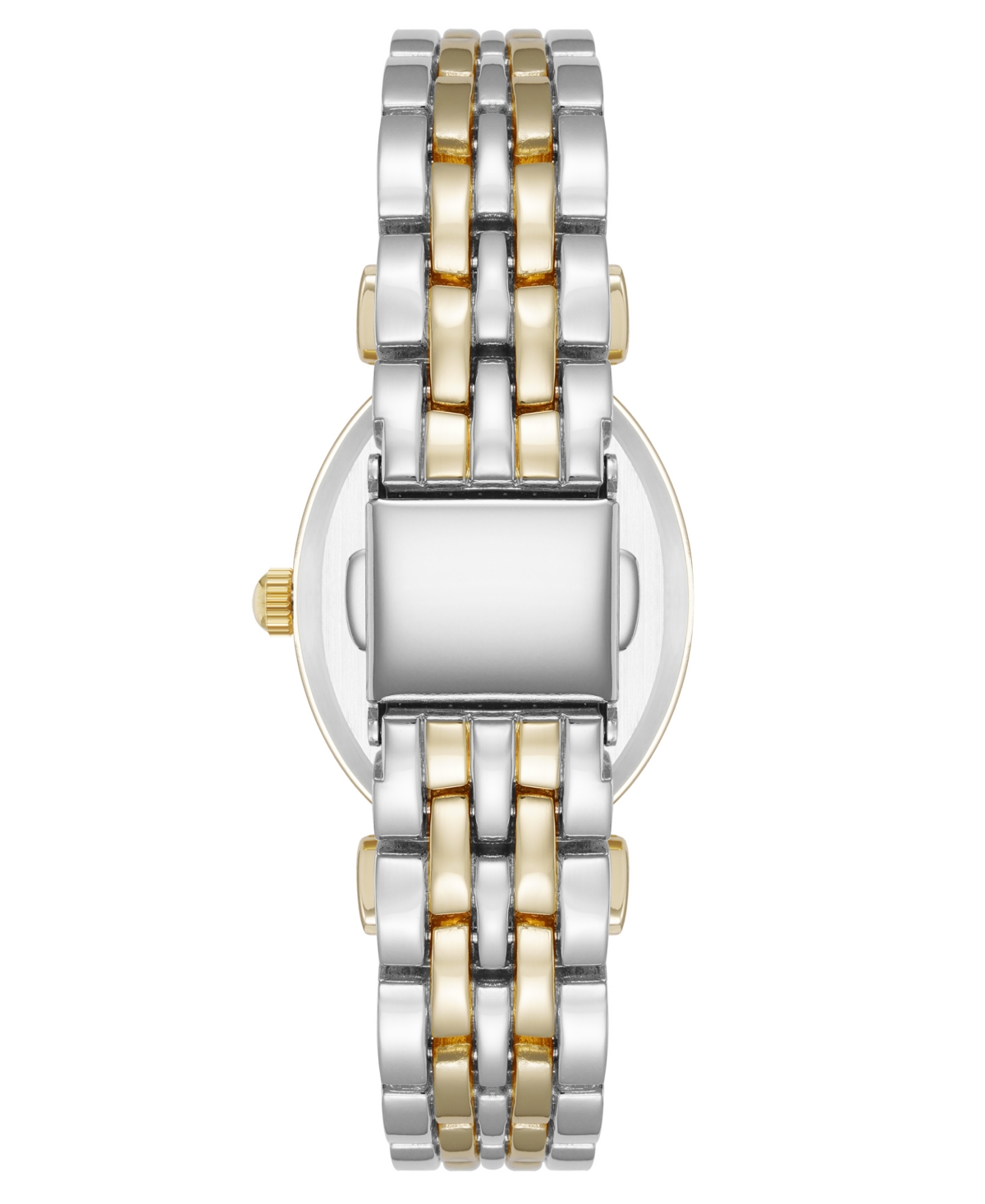 Shop Anne Klein Women's Quartz Oval Roman Numeral Two-tone Metal Alloy And Black Dial Watch, 25mm In Black,silver-tone,gold-tone