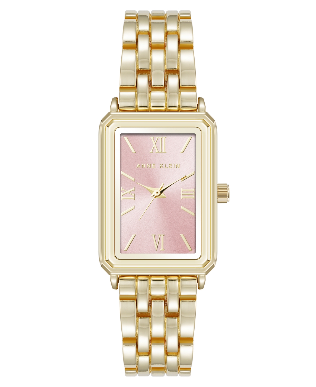 Anne Klein Women's Quartz Rectangular Estate Gold-tone Metal Alloy And Pink Dial Watch, 25mm In Pink,gold-tone
