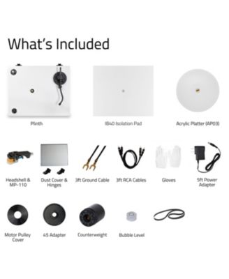 Reference HiFi Turntable Record Player with Nagaoka MP-110 Cartridge and Anti-Vibration Wood Isolation Base