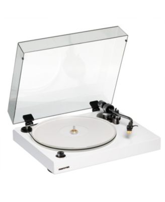 RT85N – Hi-fi vinyl turntable (white), PA10 preamp, Ai41 5" speakers (bamboo), MP-110 cartridge, 90W amp, Bluetooth – audio setup.