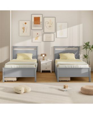 Twin Size Wooden Bed Frame with 2 Drawers for Teens and Adults