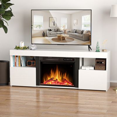 Mantel Wooden Surround Free Standing TV Stand Electric Fireplace
