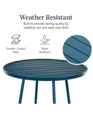 3-Piece Steel Patio Bar Height Round Bistro Set w/ Backless Stools, Slatted Design