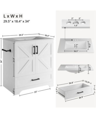 Bathroom Vanity with Sink, 30 Inch Farmhouse Bathroom Sink Cabinet