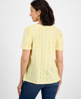 Style& Co Women's Printed Square-Neck Flutter-Sleeve Top, Exclusively at Macy's