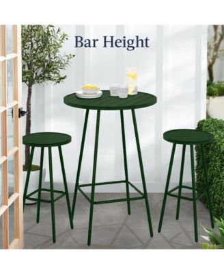 3-Piece Steel Patio Bar Height Round Bistro Set w/ Backless Stools, Slatted Design