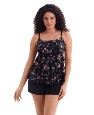 Women's Night Fern Faux Ruffle Shortini Long Torso Swimsuit