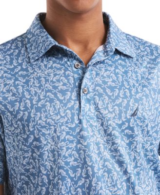 Men's Classic-Fit Seahorse-Print Birdseye Interlock Performance Golf Polo Shirt