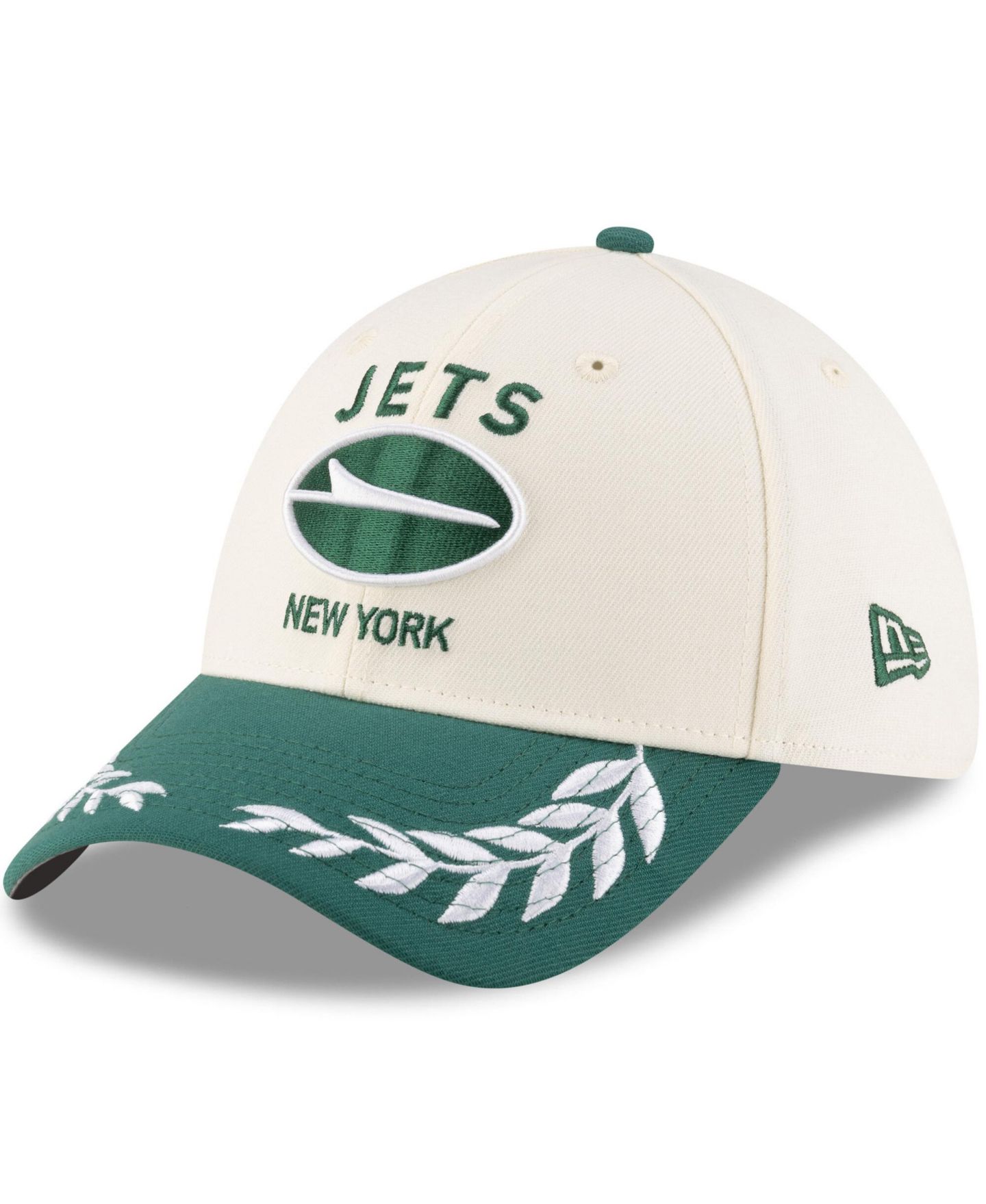 Мужская кепка New Era Cream/Green New York Jets 2025 NFL Draft 39THIRTY Flex Hat — фото 1