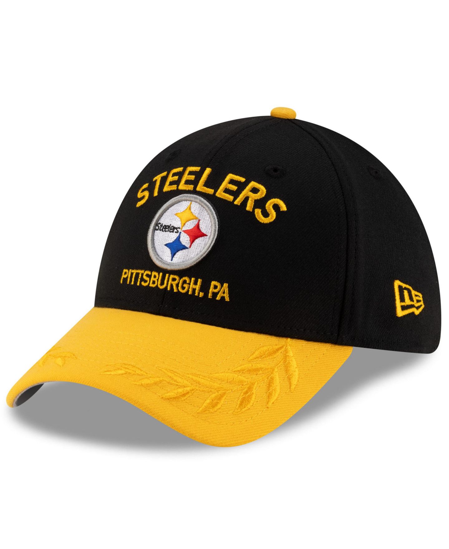 Мужская кепка New Era Black/Yellow Pittsburgh Steelers 2025 NFL Draft 39THIRTY Flex Hat — фото 1