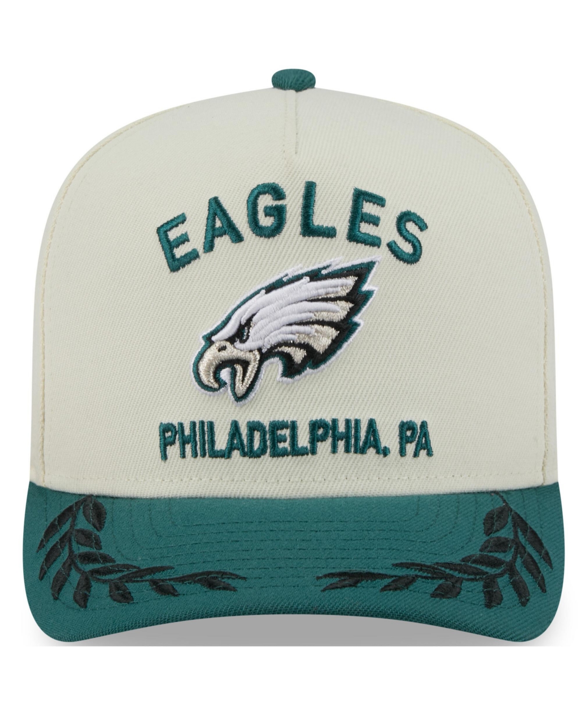 NEW ERA MEN'S CREAM/GREEN PHILADELPHIA EAGLES 2025 NFL DRAFT A-FRAME 9FIFTY SNAPBACK HAT 