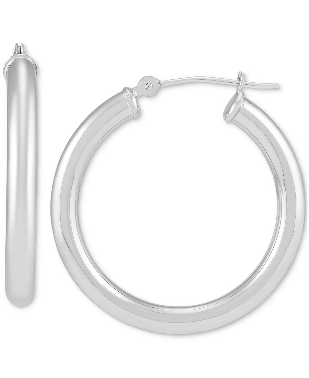 Polished Tube Small Hoop Earrings in 14k White Gold, 1" - White Gold