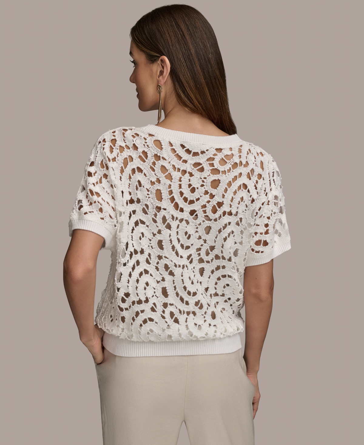 Shop Donna Karan Women's Short-sleeve Crochet Top