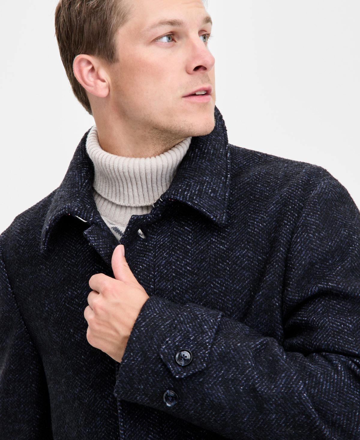Tommy Hilfiger Men Classic Fit Melange Overcoat In Blue