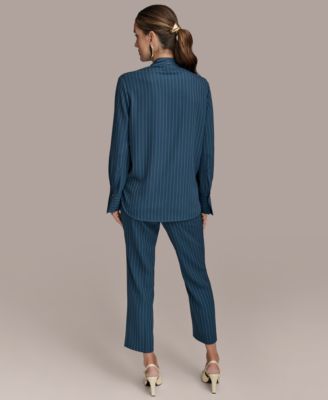 Shop Donna Karan Womens Tie Front Pinstripe Blouse Pants