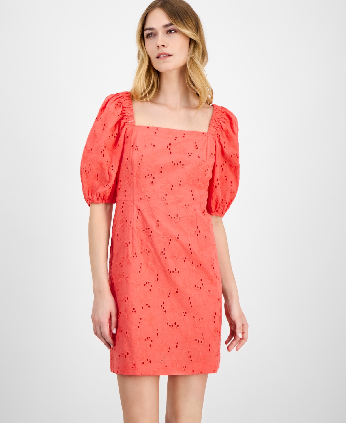 Anne Klein Cotton Eyelet Minidress In Pink