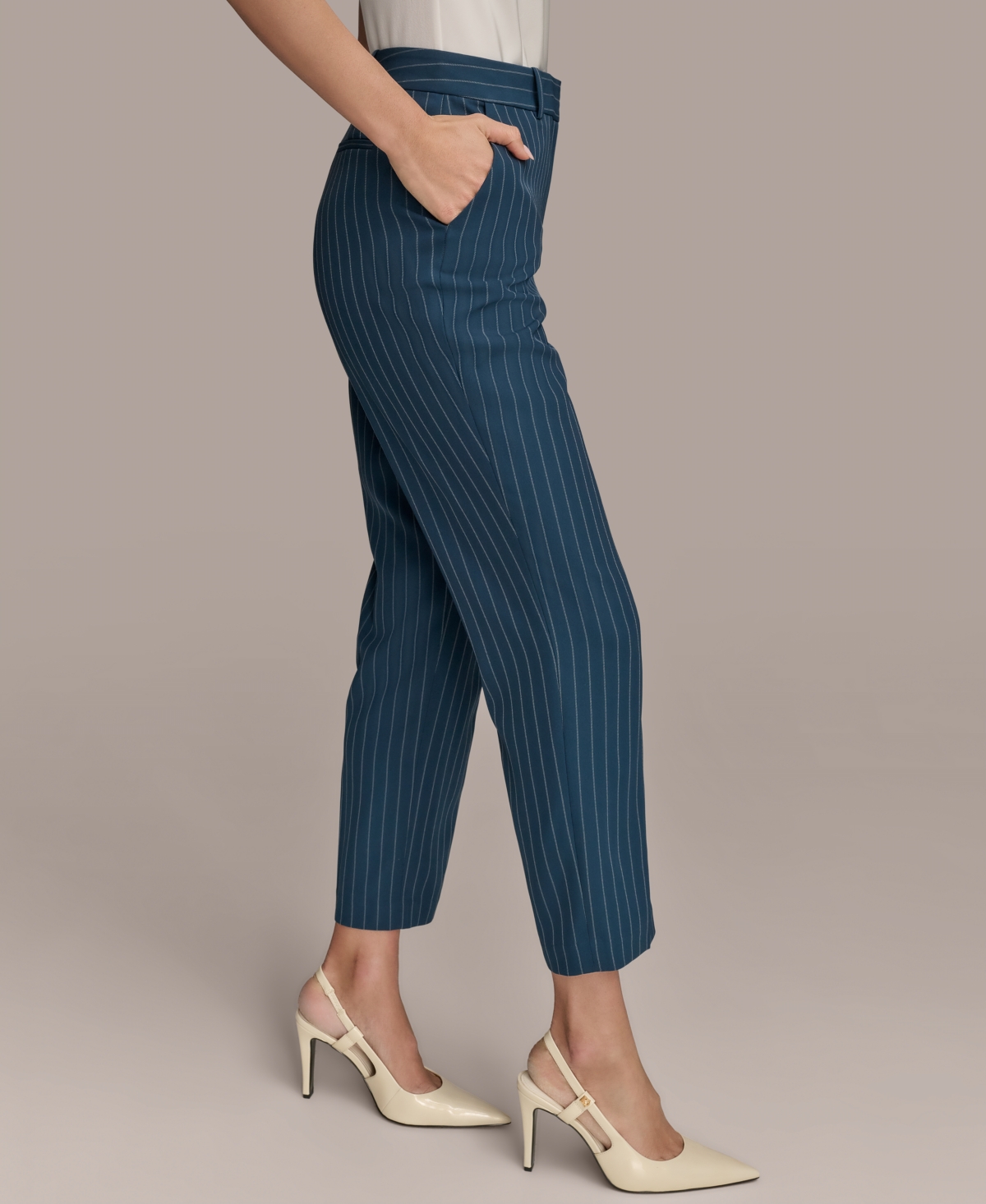 Shop Donna Karan Women's Straight-leg Pinstripe Pants