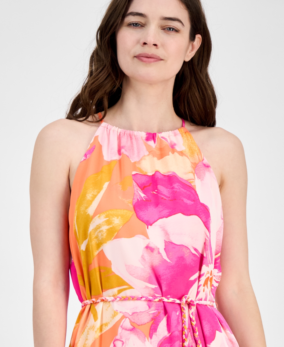 Anne Klein Tiered Halter Sundress In Multi