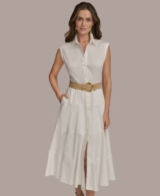 Donna Karan New York Women's Sleeveless Belted Shirtdress