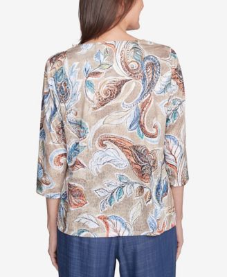 Women's Summer Solstice Twisted Crew Neck Paisley Top