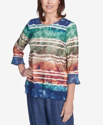 Women's Summer Solstice Tie Dye Striped Biadere Crew Neck Top