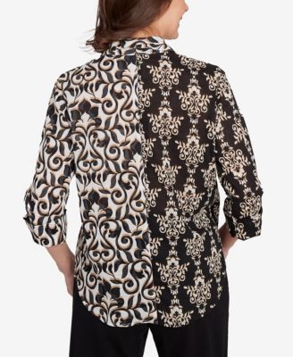 Women's Natural Instinct Medallion Twin Print Button Front Top