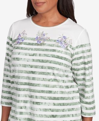 Women's Santa Fe Tie Dye Stripe Embroidered Crew Neck Top
