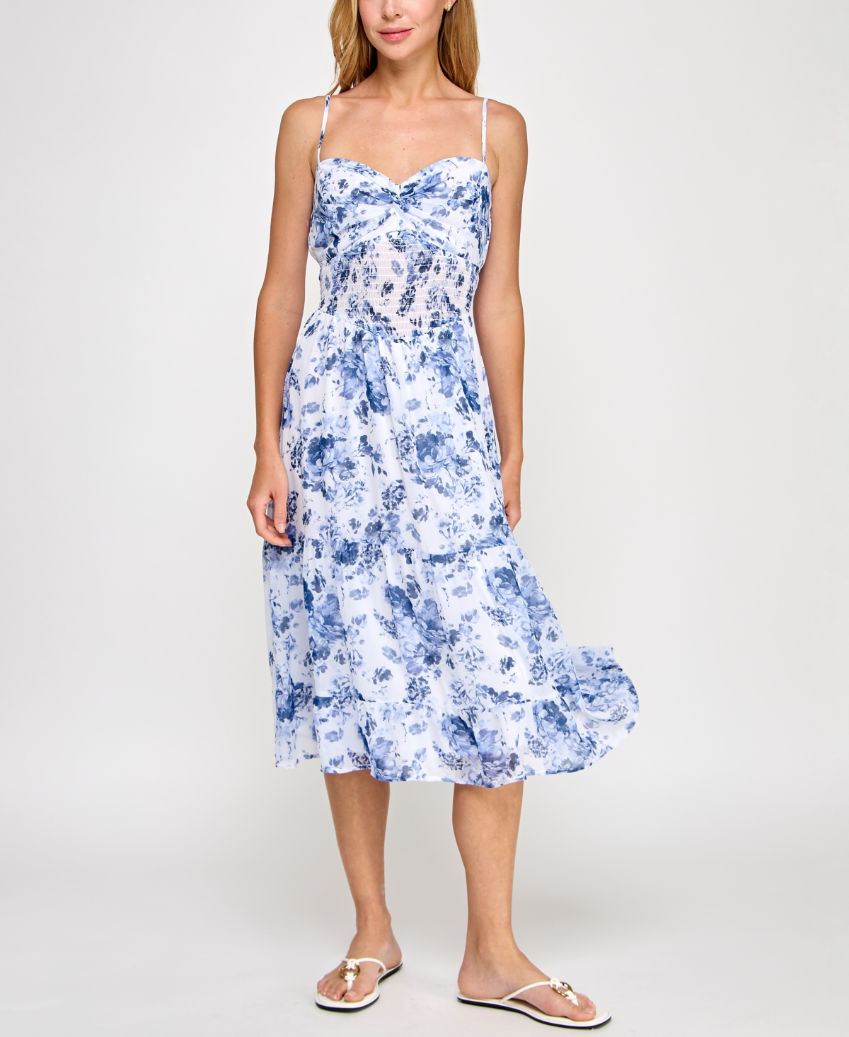 Juniors' Floral-Print Midi Dress - White Blue Floral