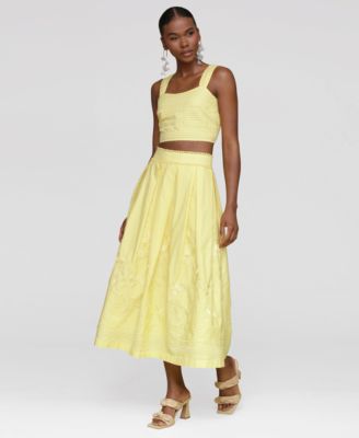 Shop Avec Les Filles Womens Cotton Embroidered Square Neck Tank Top Midi Skirt