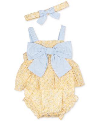 Rare Editions - Baby Girls Daisy-Print Eyelet Romper & Headband, 2 Piece Set