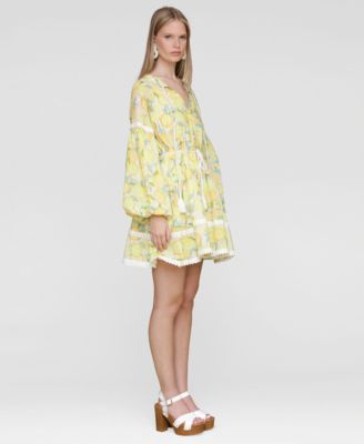 Women's Printed Cotton Split-Neck Mini Dress