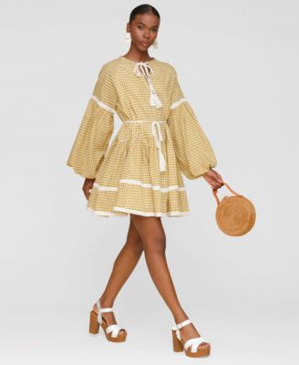 Women's Printed Cotton Split-Neck Mini Dress