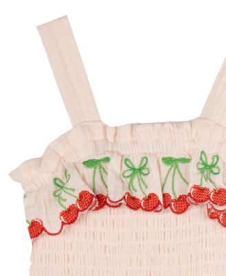 Baby Girls Cotton Cherry Embroidered Romper 